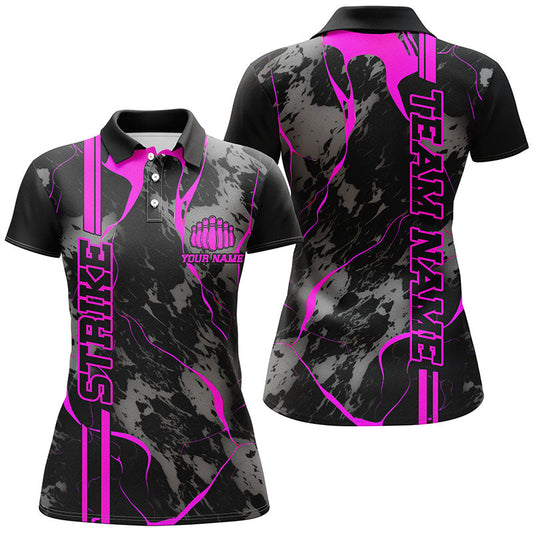 Individuelle pinke "Strike"-Bowlinghemden für Damen, Polo, pinke Camo-Bowlingteam-Trikots, Bowlingliga IPHW5384