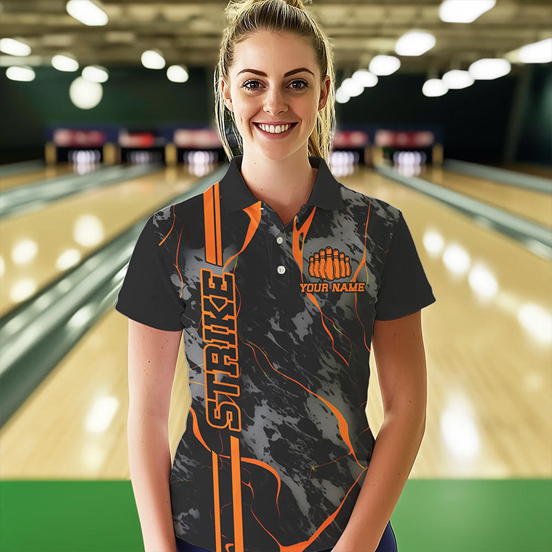 Individuelle orange "Strike"-Damen-Bowlinghemden, Polo, orange Camo-Bowlingteam-Trikots IPHW5385