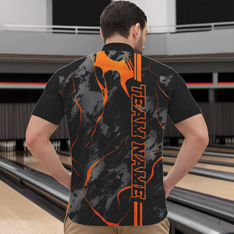 Individuelle orange "Strike"-Bowlinghemden für Herren, Quarter-Zip, orange Camo-Bowlingteam-Trikots, Bowlingliga IPHW5385