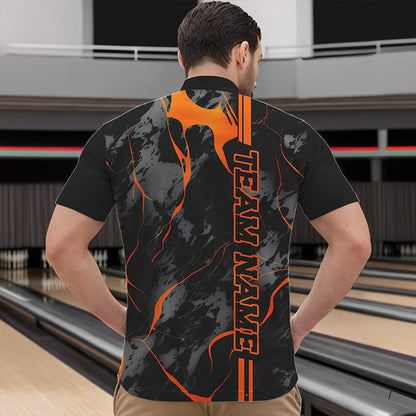Individuelle orange "Strike"-Bowlinghemden für Herren, Quarter-Zip, orange Camo-Bowlingteam-Trikots, Bowlingliga IPHW5385
