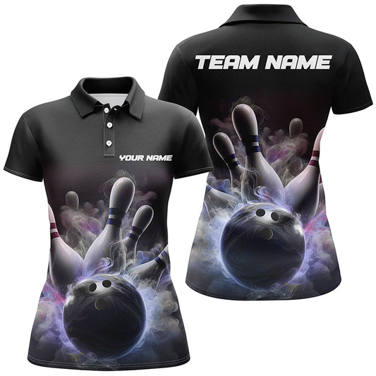 Individuelle Damen-Bowling-Polohemden, Smoke-Bowlingteam-Trikots, "Strike"-Bowling-Hemden IPHW5402