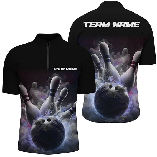 Individuelle Herren-Bowling-Quarter-Zip-Hemden, Smoke-Bowlingteam-Trikots, "Strike"-Bowling-Hemden IPHW5402