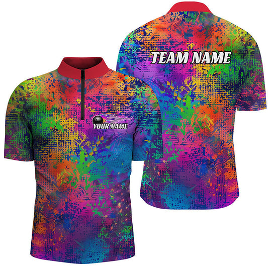 Individuelle bunte Bowling-Quarter-Zip-Hemden für Herren, Pride-Farben-Outfit, Herren-Bowlinghemden IPHW6788