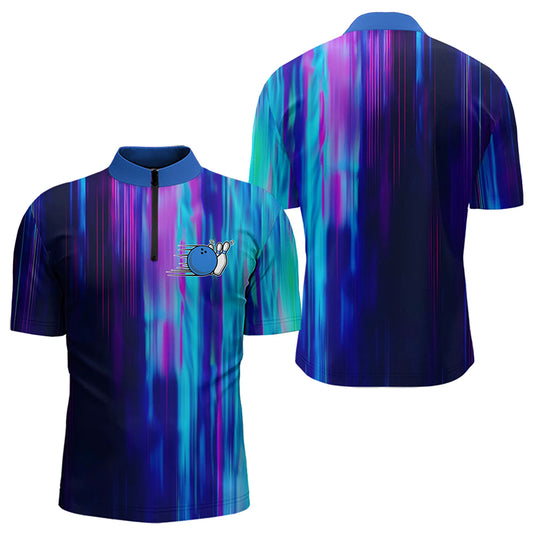 Blau-lila individuelle Bowling-Quarter-Zip-Hemden für Herren, Galaxy-Bowlingteamhemden IPHW6793.1