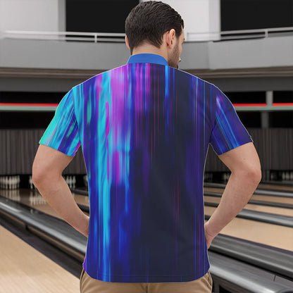 Blau-lila individuelle Bowling-Quarter-Zip-Hemden für Herren, Galaxy-Bowlingteamhemden IPHW6793.1