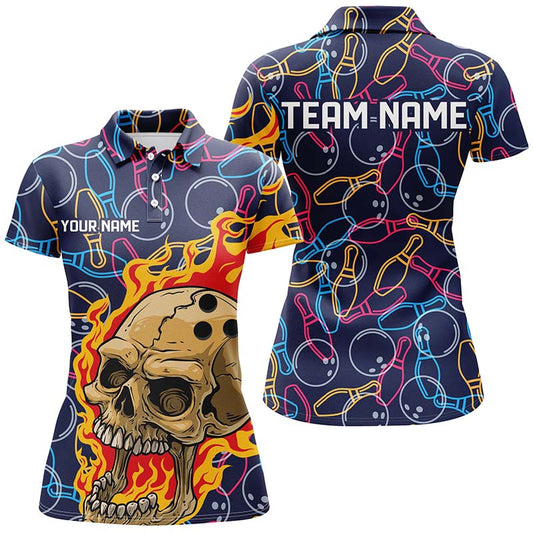 Individuelle Bowlinghemden für Damen, Schädel-Bowlingteam-Hemden, Bowlingpin IPHW4980
