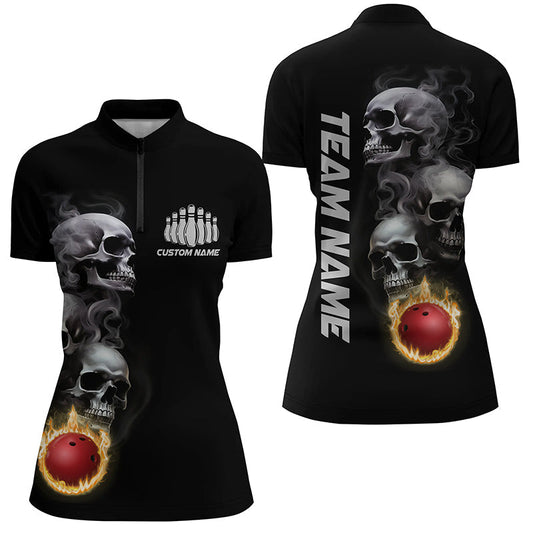 Schädel-Tattoo-Flammen-Bowlingkugel, Damen-Polohemden, personalisierte Bowling-Outfits IPHW5251