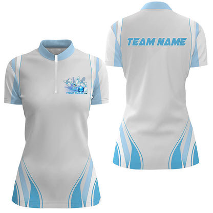 Blaue Bowlinghemden für Damen, individuelle Namens-Bowling-Uniformen, Bowlingtrikots IPHW6956