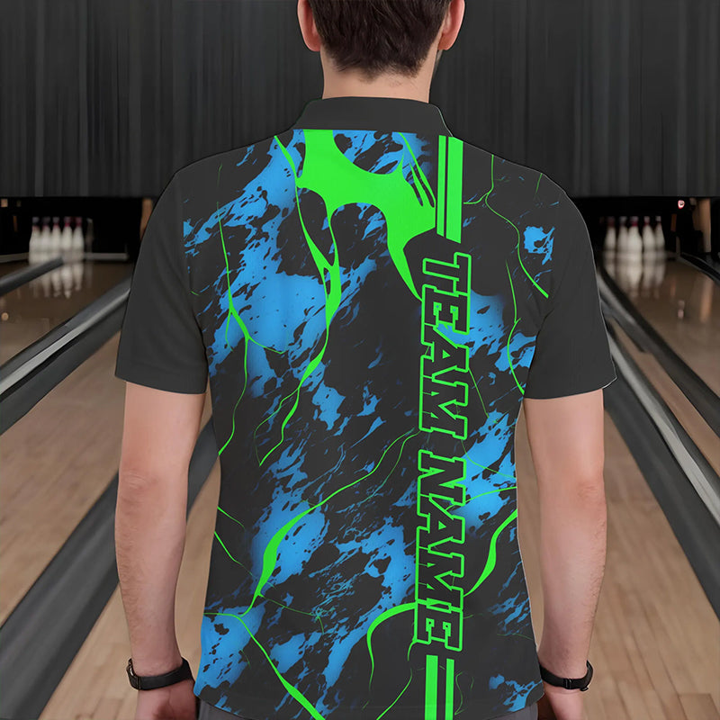 Schwarze, grüne und blaue „Strike“-Bowling-Polohemden, individuelle Herren-Bowlingteam-Hemden, Bowlingtrikots IPHW5263