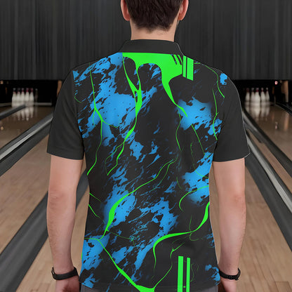 Schwarze, grüne und blaue „Strike“-Bowling-Polohemden, Herren-Bowlingteam-Hemden, Bowlingtrikots IPHW5263.1