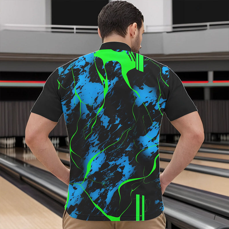 Schwarze, grüne und blaue „Strike“-Bowling-Quarter-Zip-Hemden, Herren-Bowlingteam-Hemden IPHW5263.1
