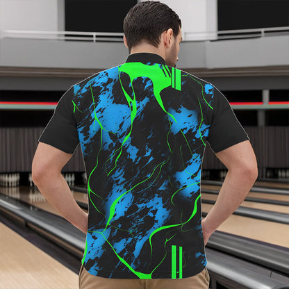 Schwarze, grüne und blaue „Strike“-Bowling-Quarter-Zip-Hemden, Herren-Bowlingteam-Hemden IPHW5263.1