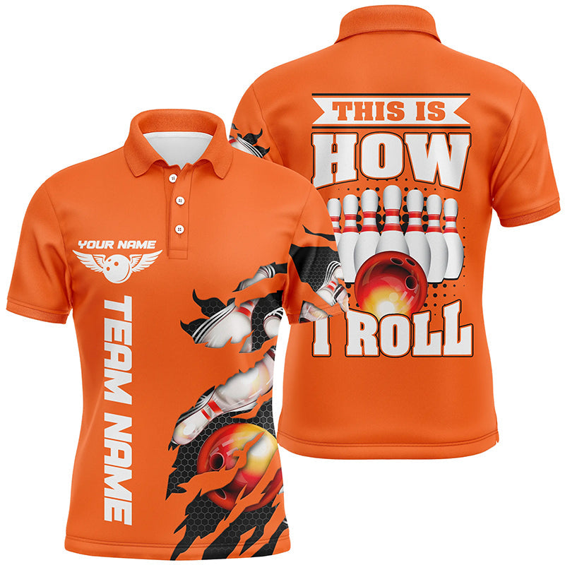 „This Is How I Roll“ – Individuelle orange Bowlingteam-Polohemden für Herren mit personalisiertem Namen IPHW5268