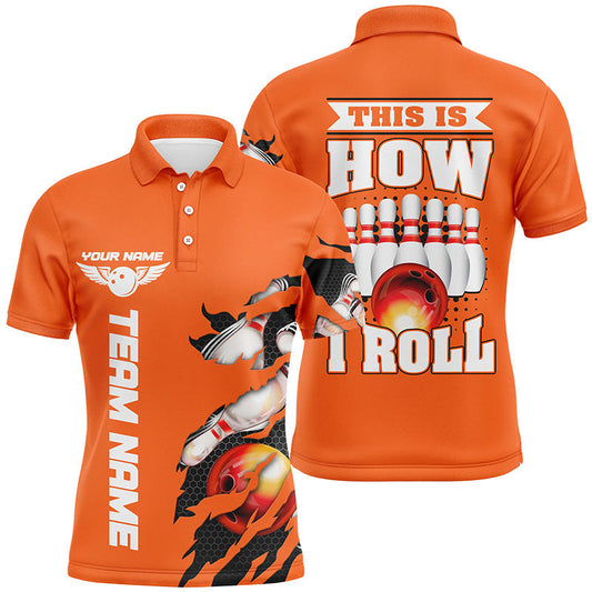 „This Is How I Roll“ – Individuelle orange Bowlingteam-Polohemden für Herren mit personalisiertem Namen IPHW5268