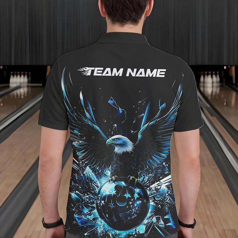 Schwarz-blauer Adler Break-Glass maßgeschneiderte Bowling-Poloshirts für Herren, Bowling-Teamshirt IPHW8396