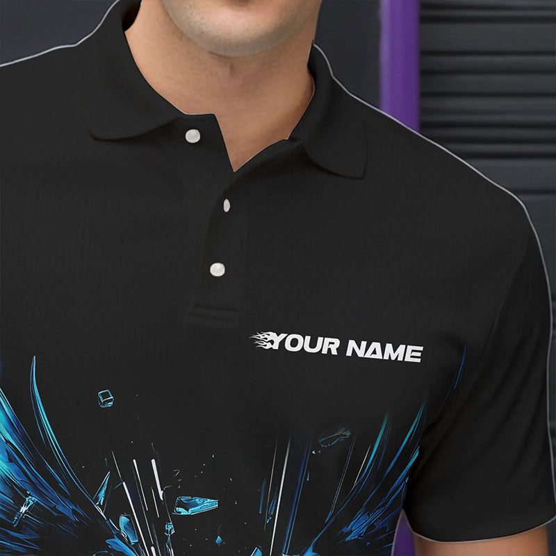Schwarz-blauer Adler Break-Glass maßgeschneiderte Bowling-Poloshirts für Herren, Bowling-Teamshirt IPHW8396
