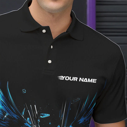 Schwarz-blauer Adler Break-Glass maßgeschneiderte Bowling-Poloshirts für Herren, Bowling-Teamshirt IPHW8396