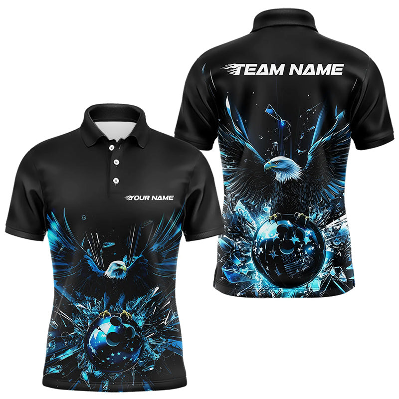 Schwarz-blauer Adler Break-Glass maßgeschneiderte Bowling-Poloshirts für Herren, Bowling-Teamshirt IPHW8396