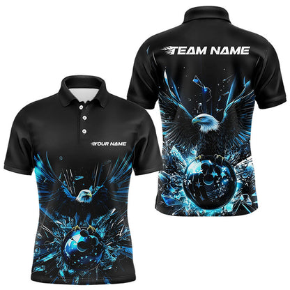 Schwarz-blauer Adler Break-Glass maßgeschneiderte Bowling-Poloshirts für Herren, Bowling-Teamshirt IPHW8396
