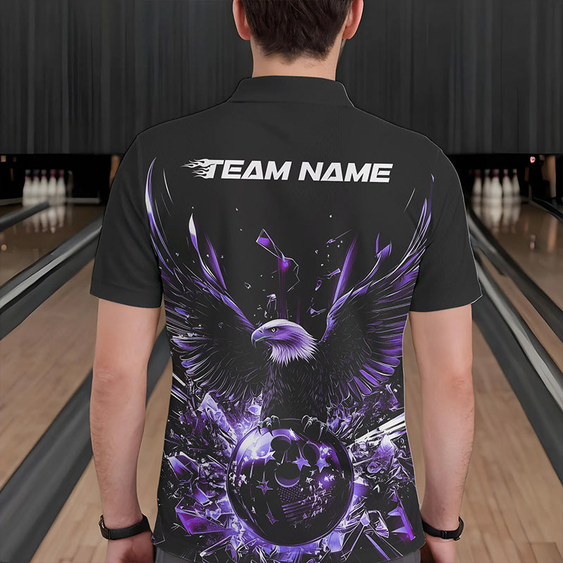 Schwarz-lila Adler Break-Glass maßgeschneiderte Bowling-Poloshirts für Herren, Bowling-Teamshirt IPHW8397