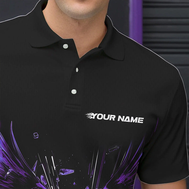 Schwarz-lila Adler Break-Glass maßgeschneiderte Bowling-Poloshirts für Herren, Bowling-Teamshirt IPHW8397