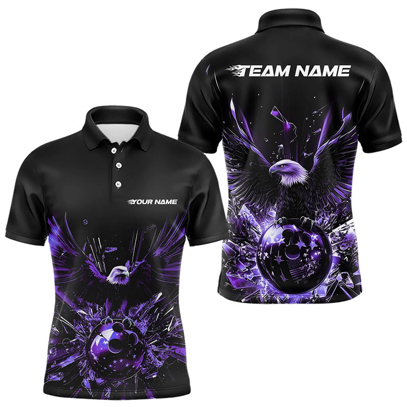Schwarz-lila Adler Break-Glass maßgeschneiderte Bowling-Poloshirts für Herren, Bowling-Teamshirt IPHW8397