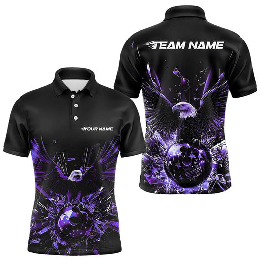 Schwarz-lila Adler Break-Glass maßgeschneiderte Bowling-Poloshirts für Herren, Bowling-Teamshirt IPHW8397