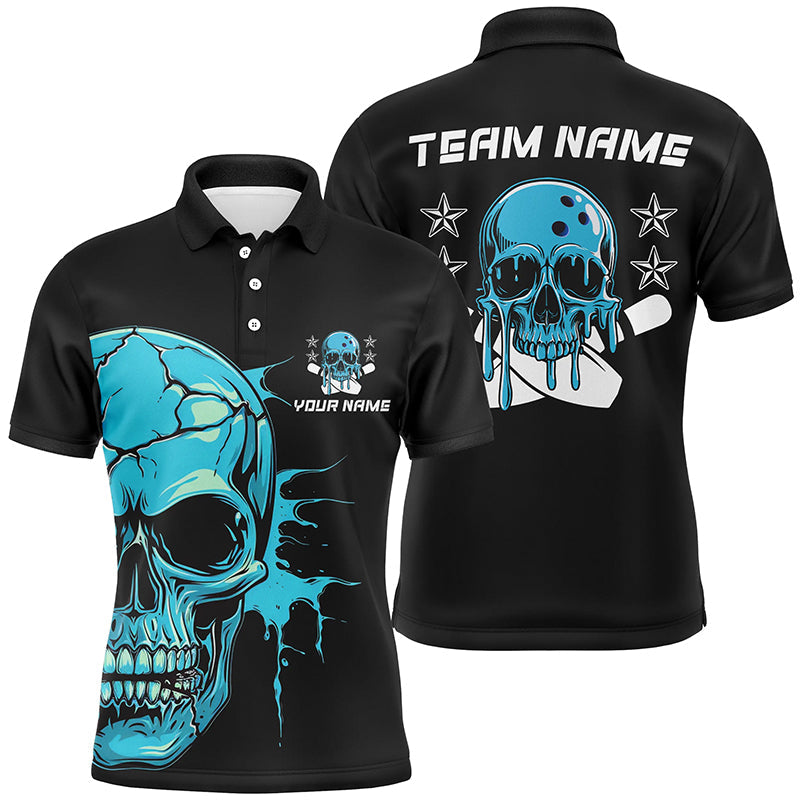 Personalisiertes mehrfarbiges Schädel-Bowling-Polo, Quarter-Zip-Hemden für Bowlingteam, Bowler-Outfits IPHW5915