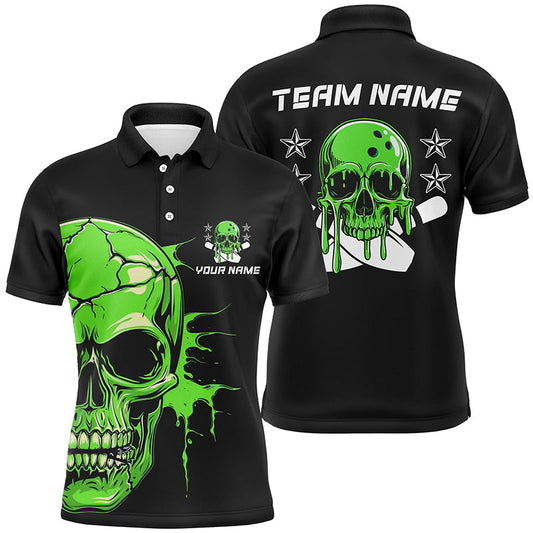 Personalisiertes mehrfarbiges Schädel-Bowling-Polo, Quarter-Zip-Hemden für Bowlingteam, Bowler-Outfits IPHW5915