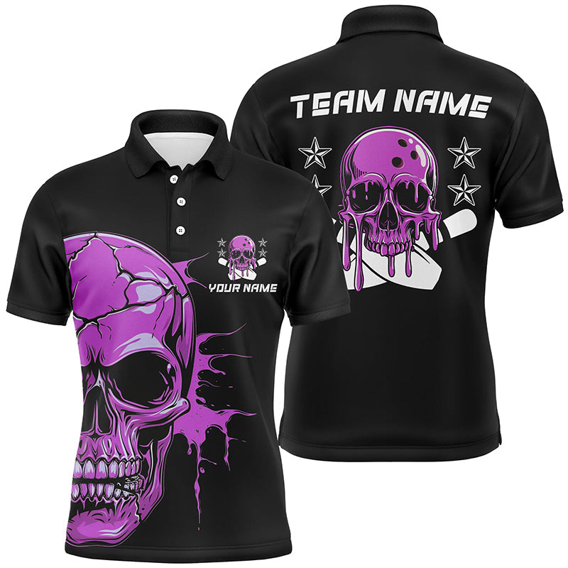 Personalisiertes mehrfarbiges Schädel-Bowling-Polo, Quarter-Zip-Hemden für Bowlingteam, Bowler-Outfits IPHW5915