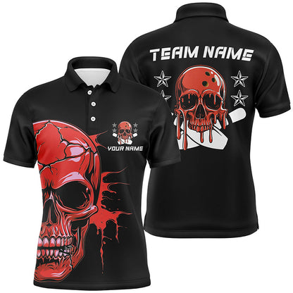 Personalisiertes mehrfarbiges Schädel-Bowling-Polo, Quarter-Zip-Hemden für Bowlingteam, Bowler-Outfits IPHW5915