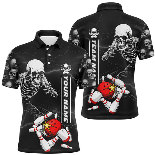 Individuell gestaltete Bowling-Poloshirts mit Totenkopf-Motiv, Unisex Halloween-Design für Bowling-Teams IPHW5304