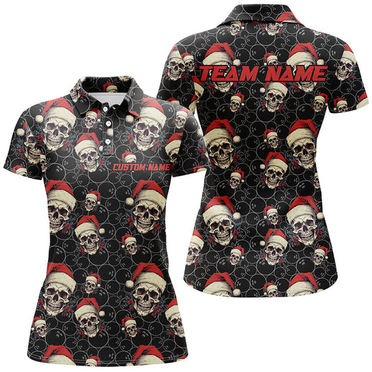Maßgeschneiderte lustige Damen-Weihnachts-Bowling-Polo-Shirts Schädel-Weihnachtsgeschenke für Bowling-Outfits IPHW5315