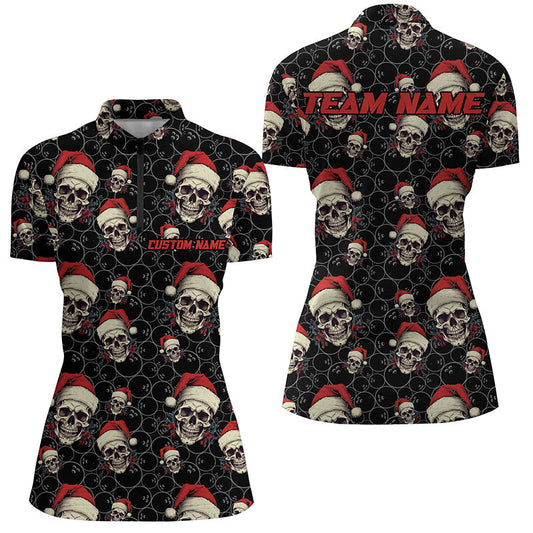 Individuelle lustige Weihnachts-Bowling-Quarter-Zip-Hemden, Schädel-Weihnachtsgeschenke für Bowlerinnen IPHW5315