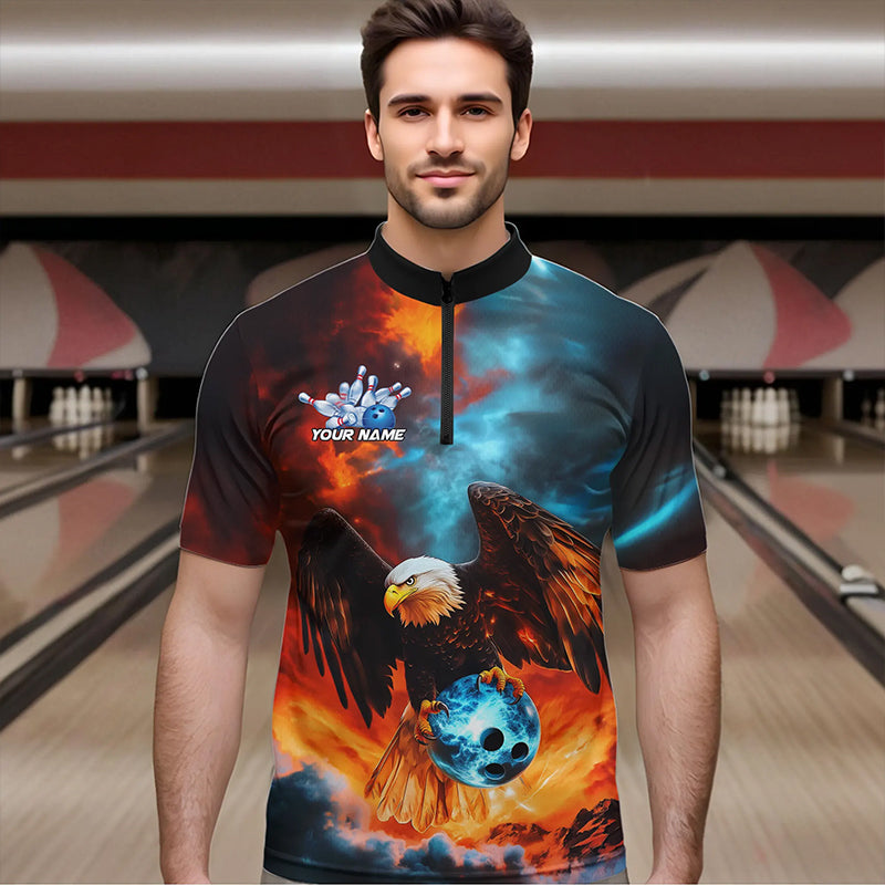 Maßgeschneiderte Schwarz-Grüne Adler-Bowling Herren-Quarter-Zip-Shirts, Adler-Bowling-Team-Trikots IPHW8735