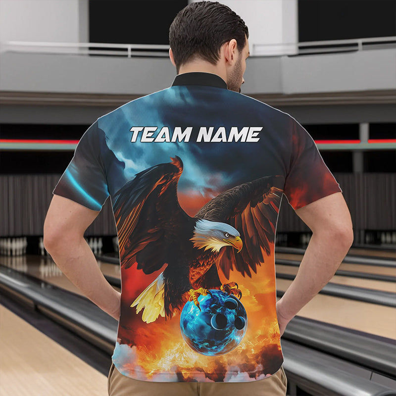 Maßgeschneiderte Schwarz-Grüne Adler-Bowling Herren-Quarter-Zip-Shirts, Adler-Bowling-Team-Trikots IPHW8735
