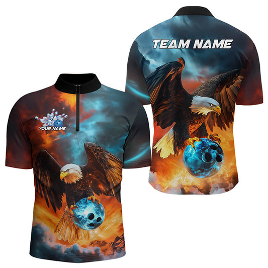 Maßgeschneiderte Schwarz-Grüne Adler-Bowling Herren-Quarter-Zip-Shirts, Adler-Bowling-Team-Trikots IPHW8735