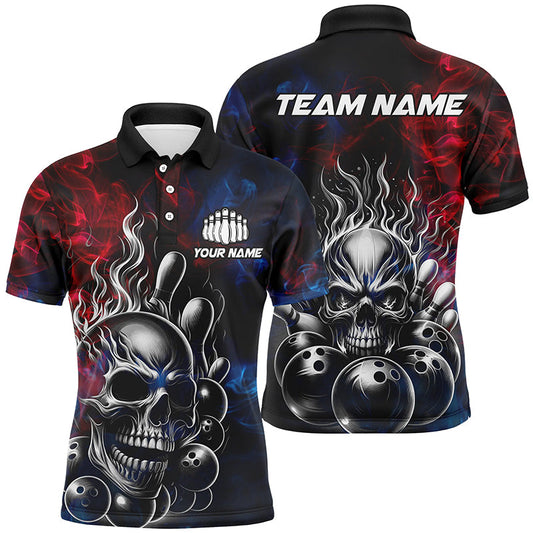 Flammen-Schädel individuelle Bowlingteam-Hemden, "Smoke Strike"-Bowlingtrikots für Herren und Damen, Bowler-Outfit IPHW5929