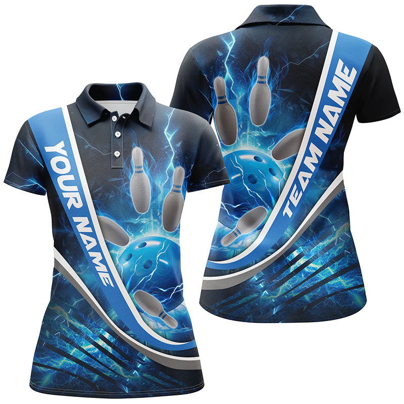 Individuelle blaue Thunder Lightning-Bowling-Polohemden für Damen, Bowlingtrikots, Team-Hemden IPHW5322