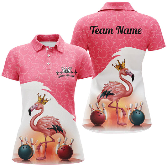 Flamingo-pinkes Bowlingkugel-Muster, individuelle Teamhemden für Damen, Bowlingtrikots IPHW6694