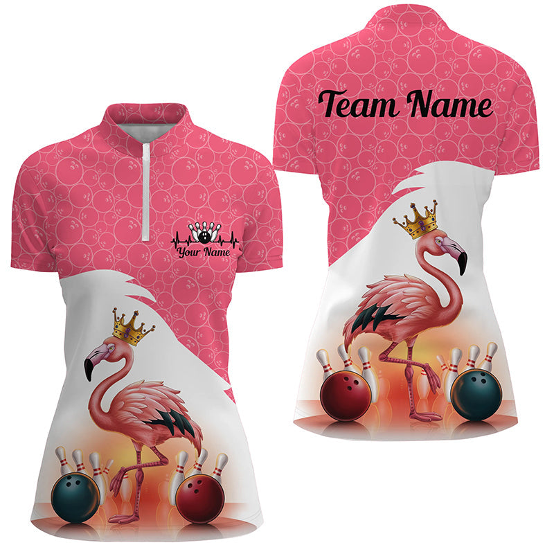 Flamingo-pinkes Bowlingkugel-Muster, individuelle Teamhemden für Damen, Bowlingtrikots IPHW6694