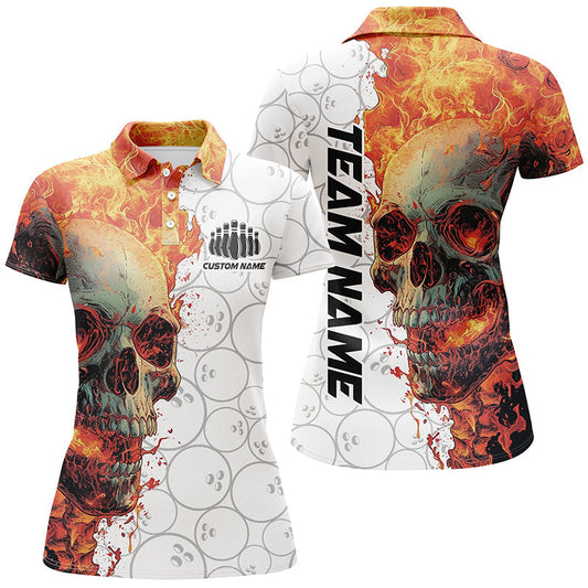 Personalisiertes Schädel-Bowlinghemd für Damen, individuelles Bowlingteam-Flammen-Bowler-Trikot IPHW5810