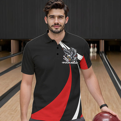 Maßgeschneiderte schwarze und rote Adler-Bowling-Polo-Shirts für Herren, Adler-Bowling-Team-Trikots IPHW8732