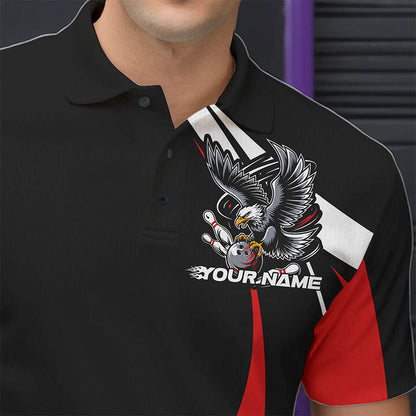 Maßgeschneiderte schwarze und rote Adler-Bowling-Polo-Shirts für Herren, Adler-Bowling-Team-Trikots IPHW8732
