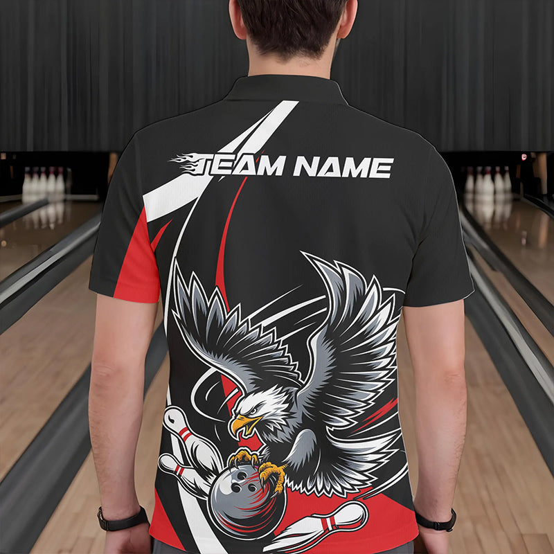 Maßgeschneiderte schwarze und rote Adler-Bowling-Polo-Shirts für Herren, Adler-Bowling-Team-Trikots IPHW8732