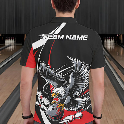 Maßgeschneiderte schwarze und rote Adler-Bowling-Polo-Shirts für Herren, Adler-Bowling-Team-Trikots IPHW8732
