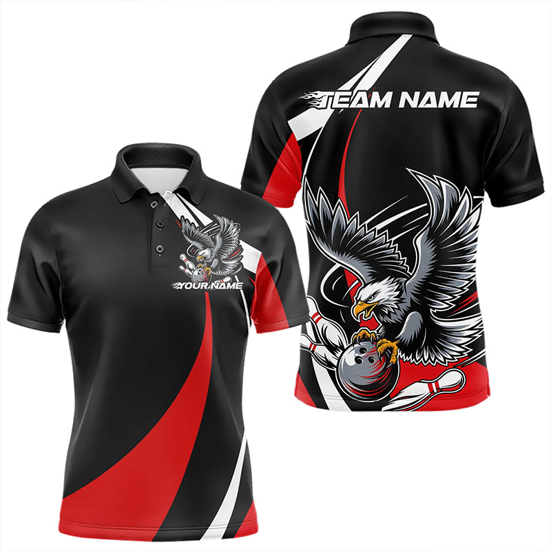 Maßgeschneiderte schwarze und rote Adler-Bowling-Polo-Shirts für Herren, Adler-Bowling-Team-Trikots IPHW8732