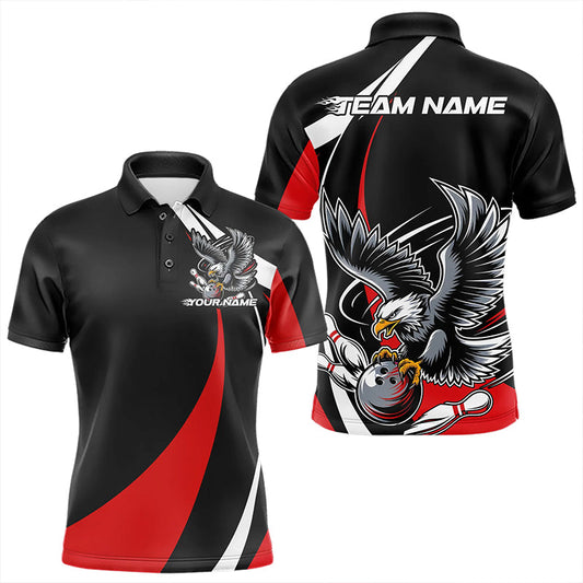 Maßgeschneiderte schwarze und rote Adler-Bowling-Polo-Shirts für Herren, Adler-Bowling-Team-Trikots IPHW8732