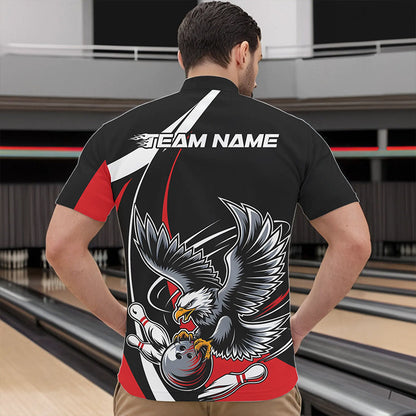 Maßgeschneiderte schwarze und rote Adler-Bowling-Quarter-Zip-Shirts für Herren, Adler-Bowling-Team-Trikots IPHW8732