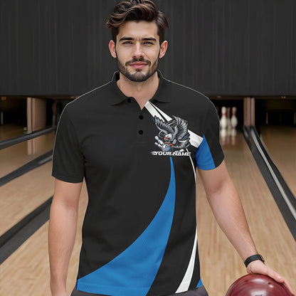 Maßgeschneiderte schwarze und blaue Adler-Bowling-Polo-Shirts für Herren, Adler-Bowling-Team-Trikots IPHW8733